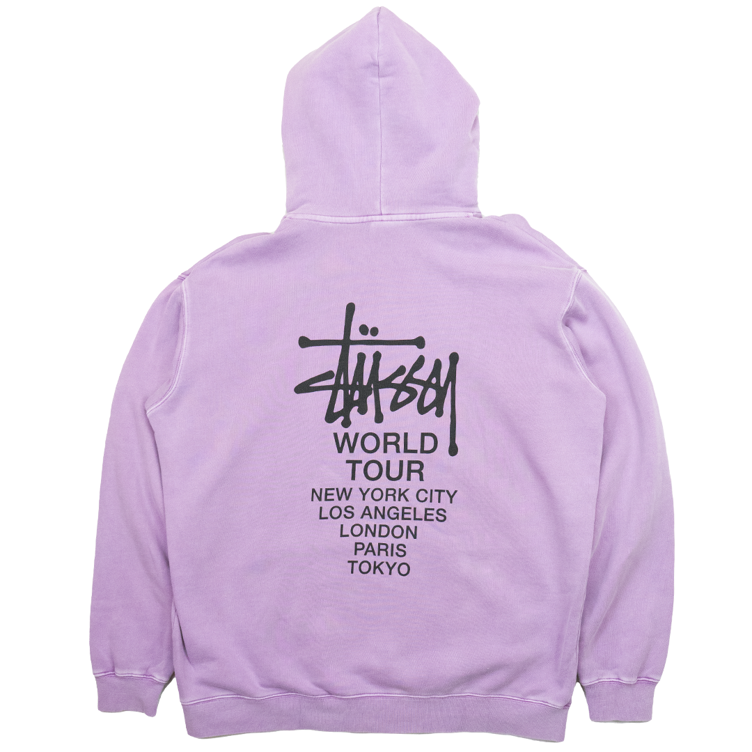 Purple Stussy Pigment World Tour Hoodie Stussy World Tour Cities