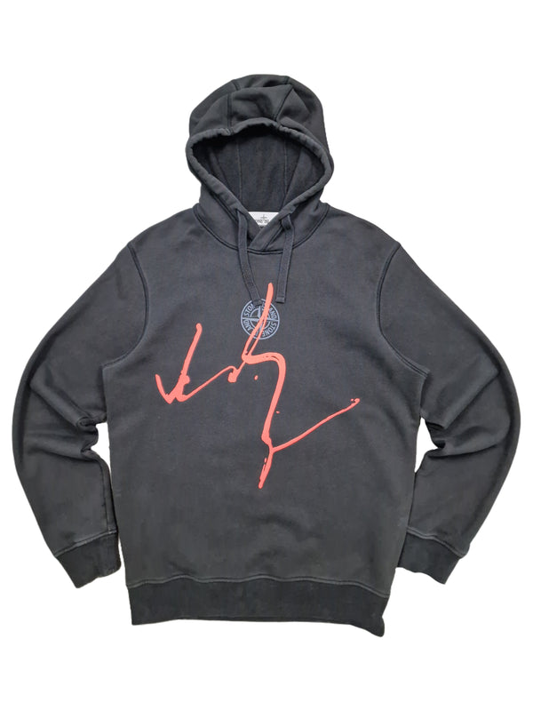 Stone Island Black Hoodie w/ Embroidered Red Signature