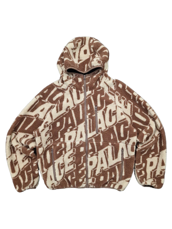 Palace Jacquard Fleece Hooded Jacket Tan/Brown SS22