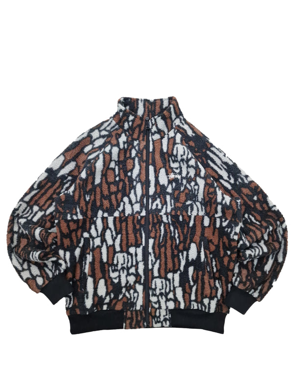 Stussy Tree Bark Fleece Jacket Brown
