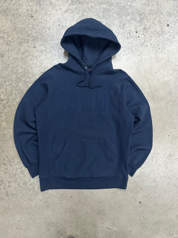 Supreme Navy Embroidered Logo Hoodie